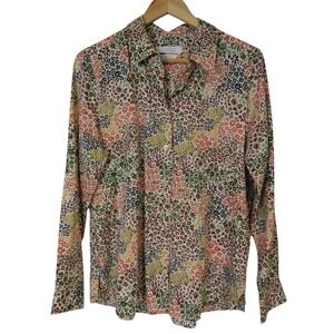 Foxcroft Appleseeds Shirt Wrinkle Free Floral Long Sleeve Cotton Top 14 Shaped
